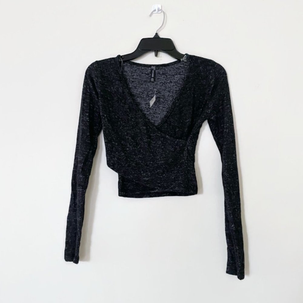 Long sleeve crop top, wrap style blouse ✿